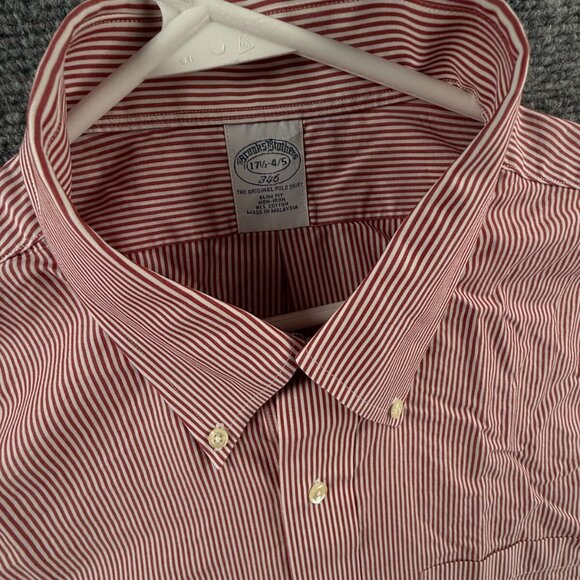 Brooks Brothers Red Non-Iron Button-Down 17.5 34/35 Slim Striped Cotton Shirt - Picture 7 of 14